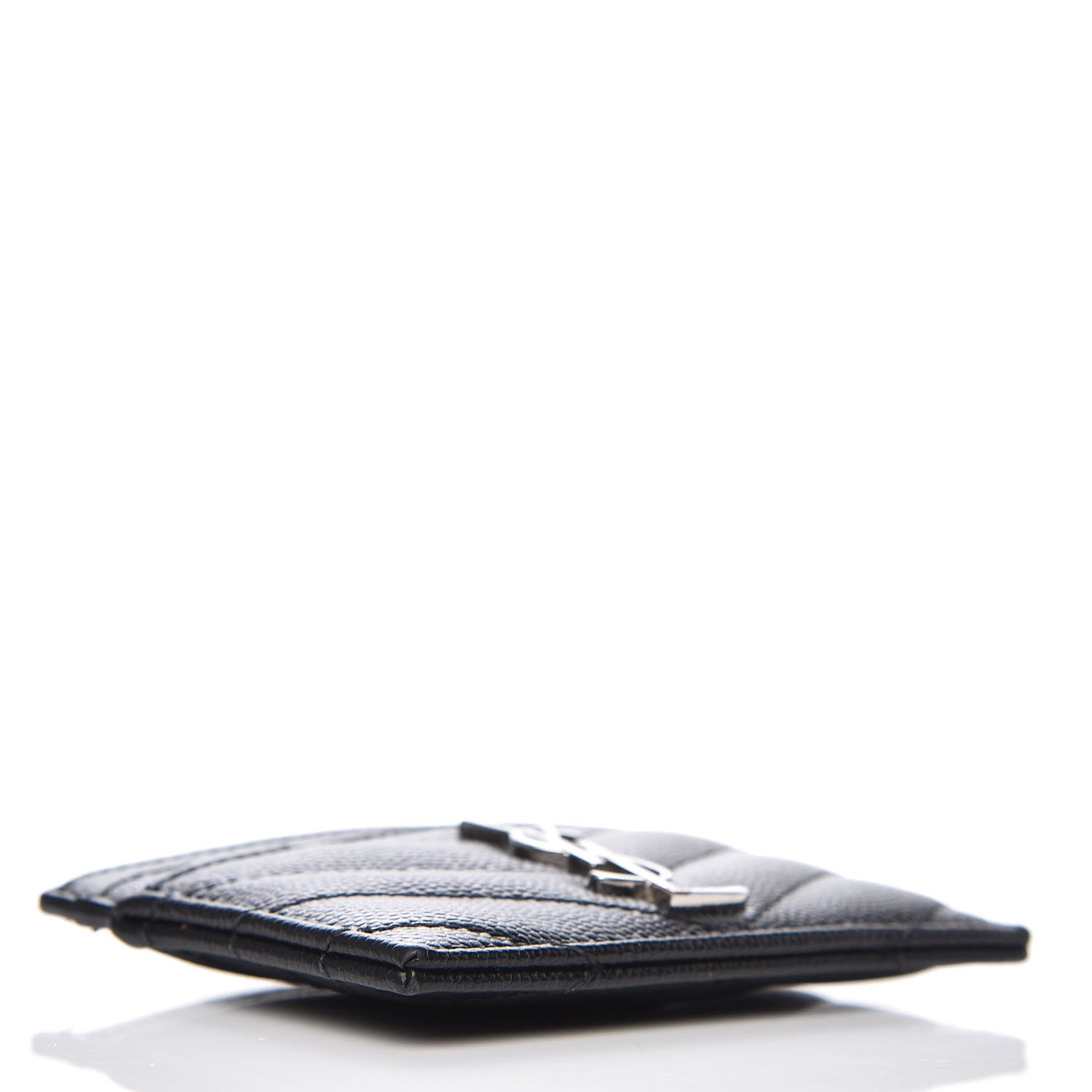Saint Laurent Grain De Poudre Matelasse Chevron Monogram Credit Card Case Black 4 of 9