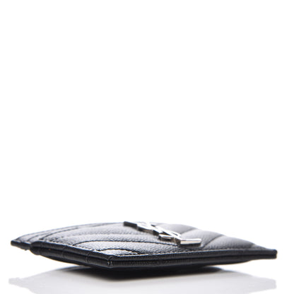 Saint Laurent Grain De Poudre Matelasse Chevron Monogram Credit Card Case Black 4 of 9