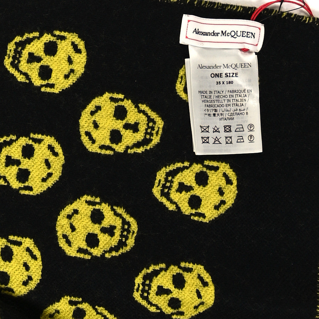 Alexander McQueen Wool Reversible Upside Down Skull Scarf Yellow Black 3 of 3