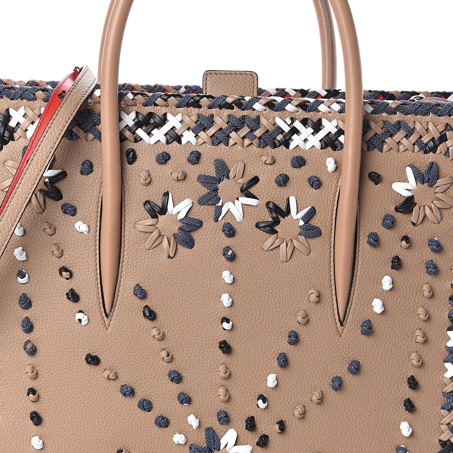 Calfskin Mexinodo Beaded Studded Triple Gusset Large Paloma Beige Blue