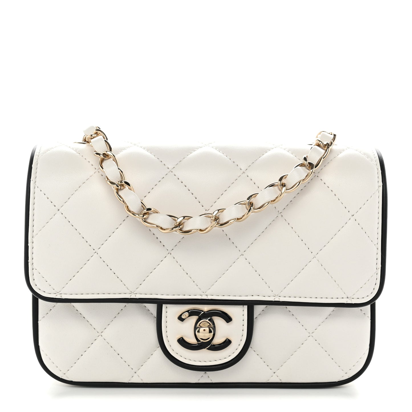 Lambskin Quilted Resin CC Mini Flap Bag White Black