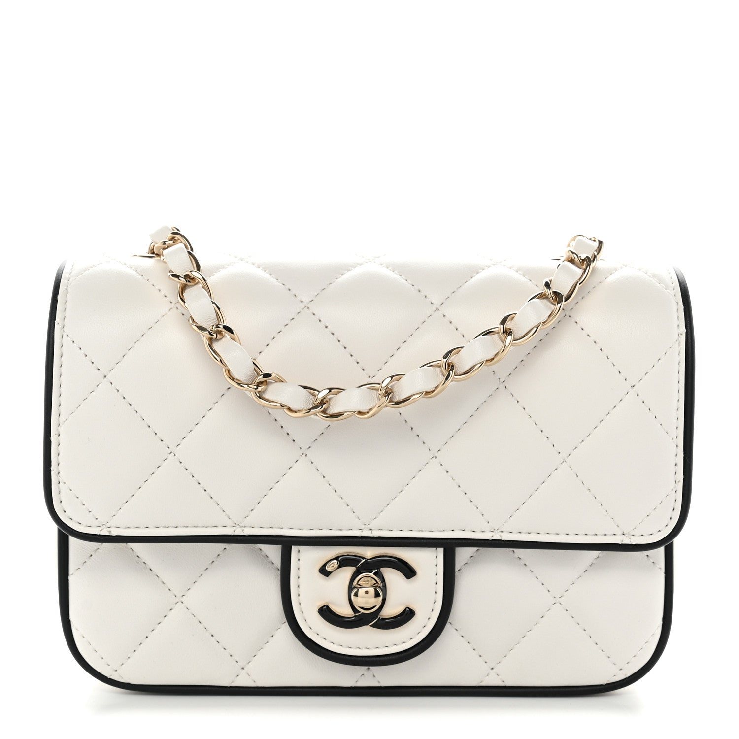 Chanel Lambskin Quilted Resin CC Mini Flap Bag White Black 1 of 10
