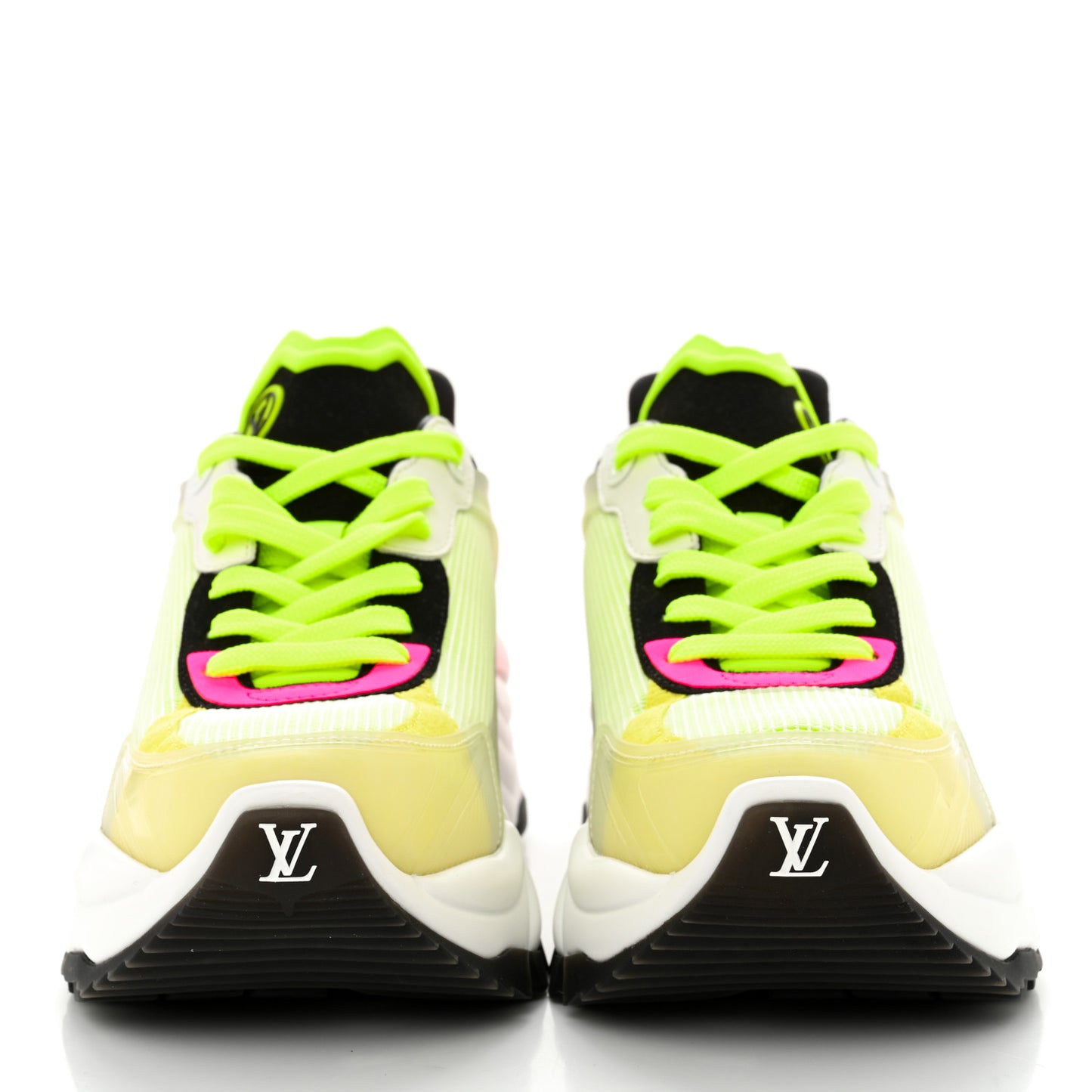 Mix Materials Suede Calfskin Run 55 Sneakers 37.5 Fluorescent Yellow Pink