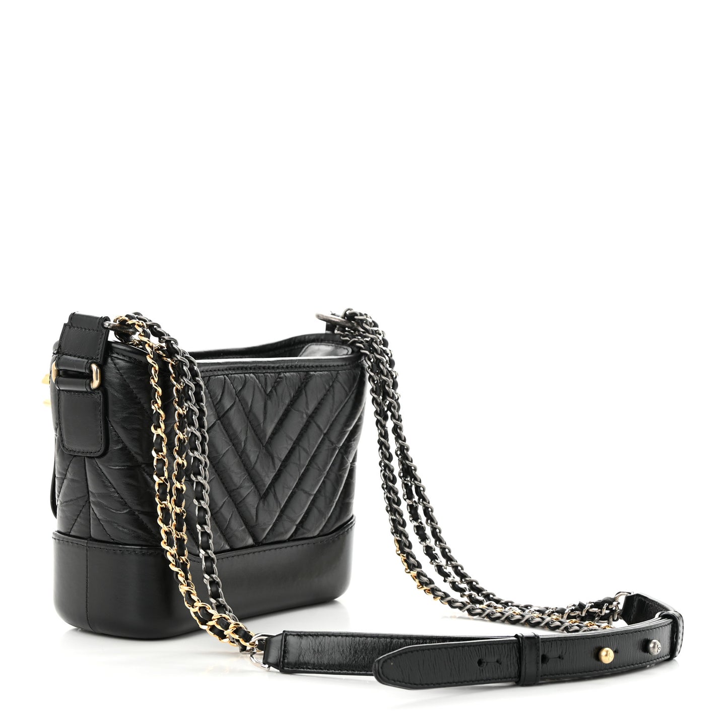 Aged Calfskin Chevron Quilted Small Gabrielle Hobo Black