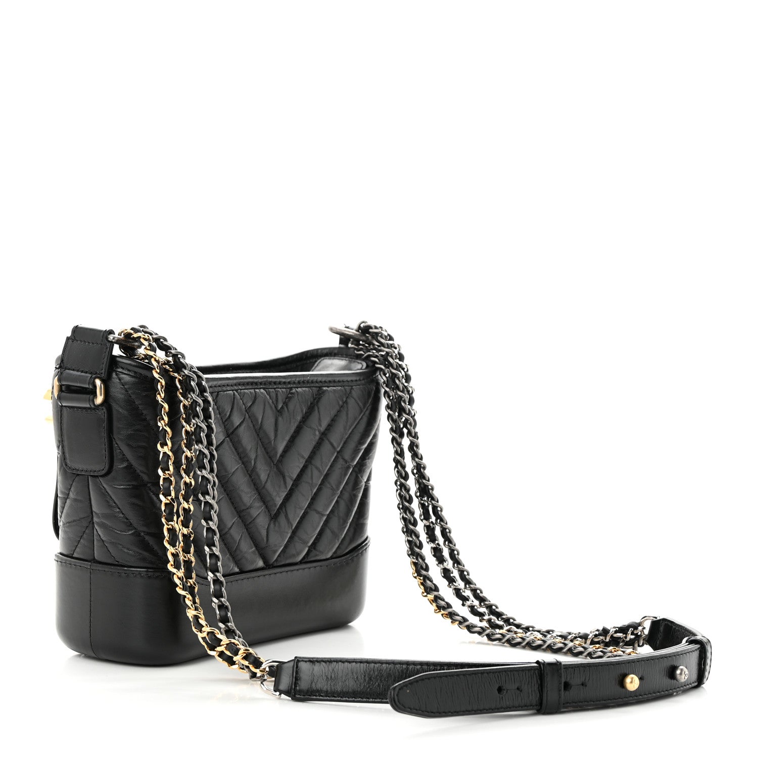 Chanel Aged Calfskin Chevron Quilted Small Gabrielle Hobo Black 3 of 13