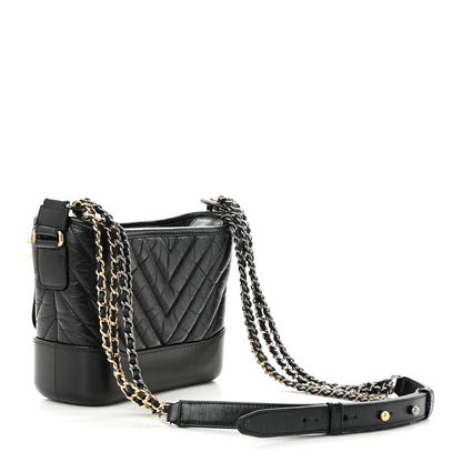 Chanel Aged Calfskin Chevron Quilted Small Gabrielle Hobo Black 3 of 13