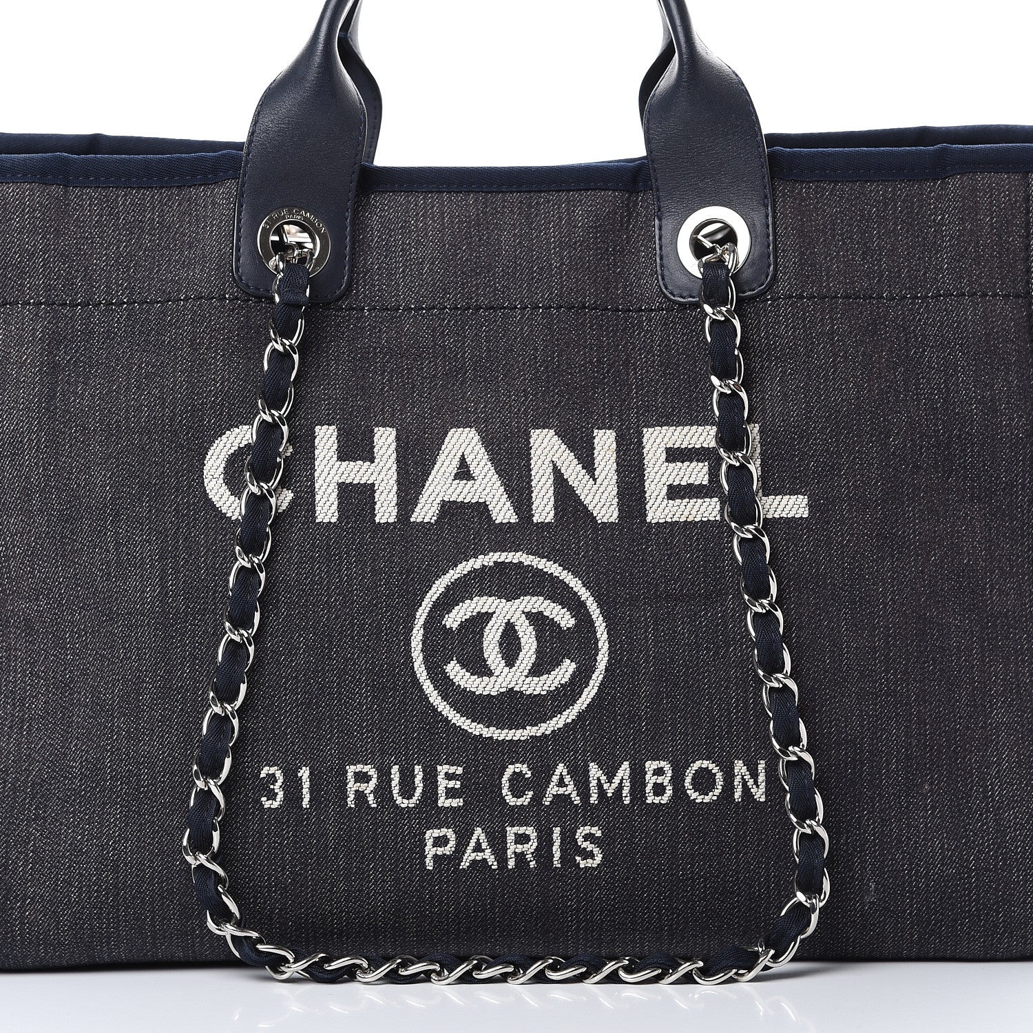 Chanel Denim Medium Deauville Tote Dark Blue 7 of 10