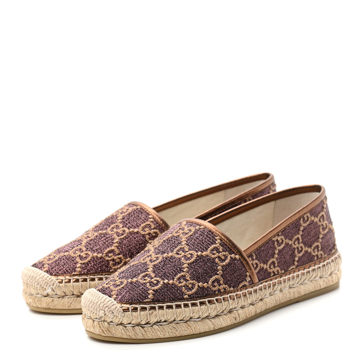 Lame Nappa GG Monogram Espadrilles 37 Brown Beige Light Bronze
