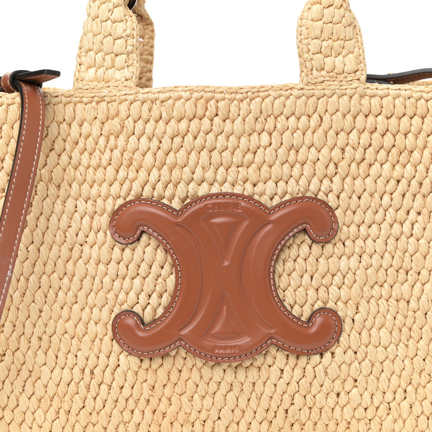 Raffia Calfskin Triomphe Small Cabas Thais Tan