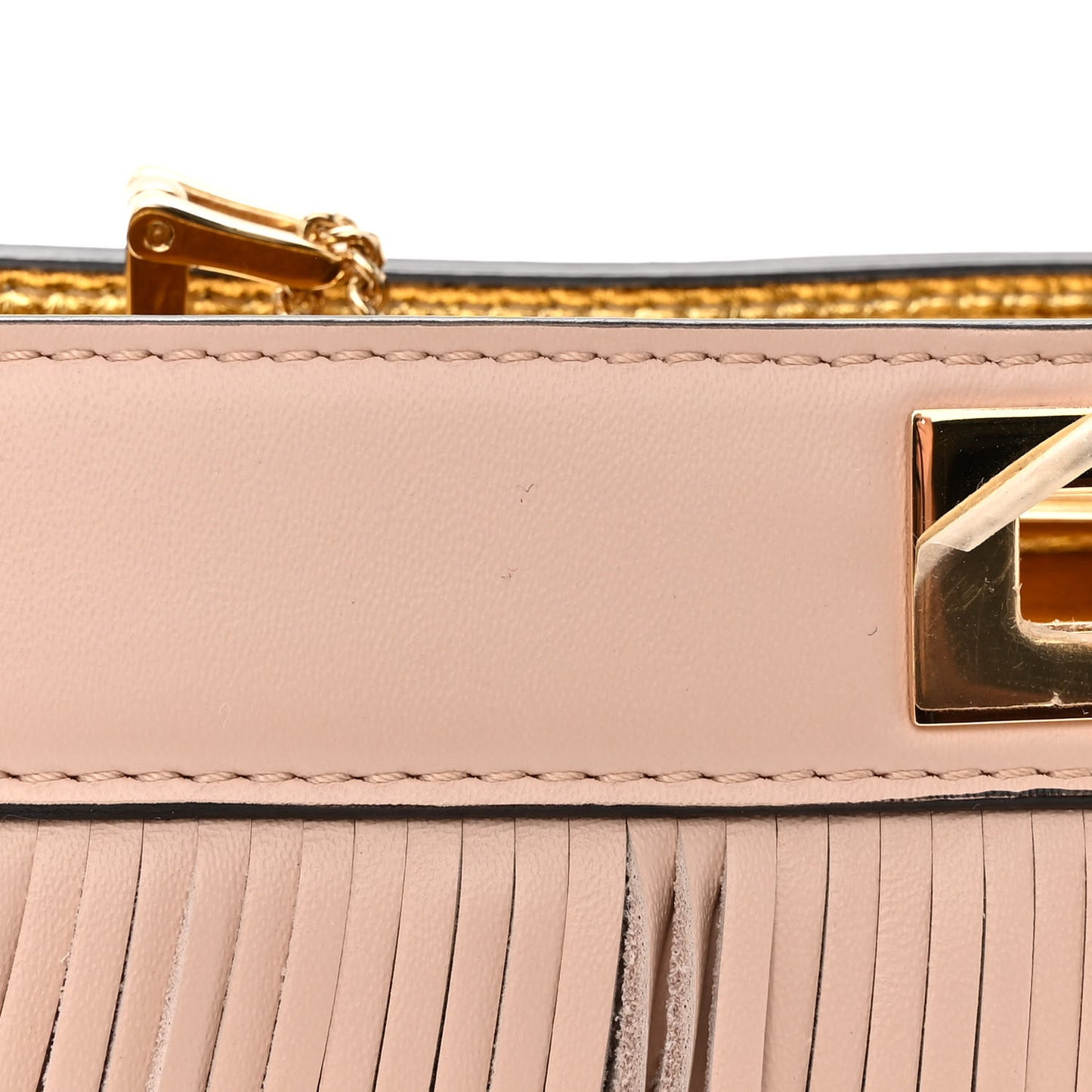 Nappa Fringe Small Peekaboo I SEE U East West Chain Satchel Rosa Quarzo
