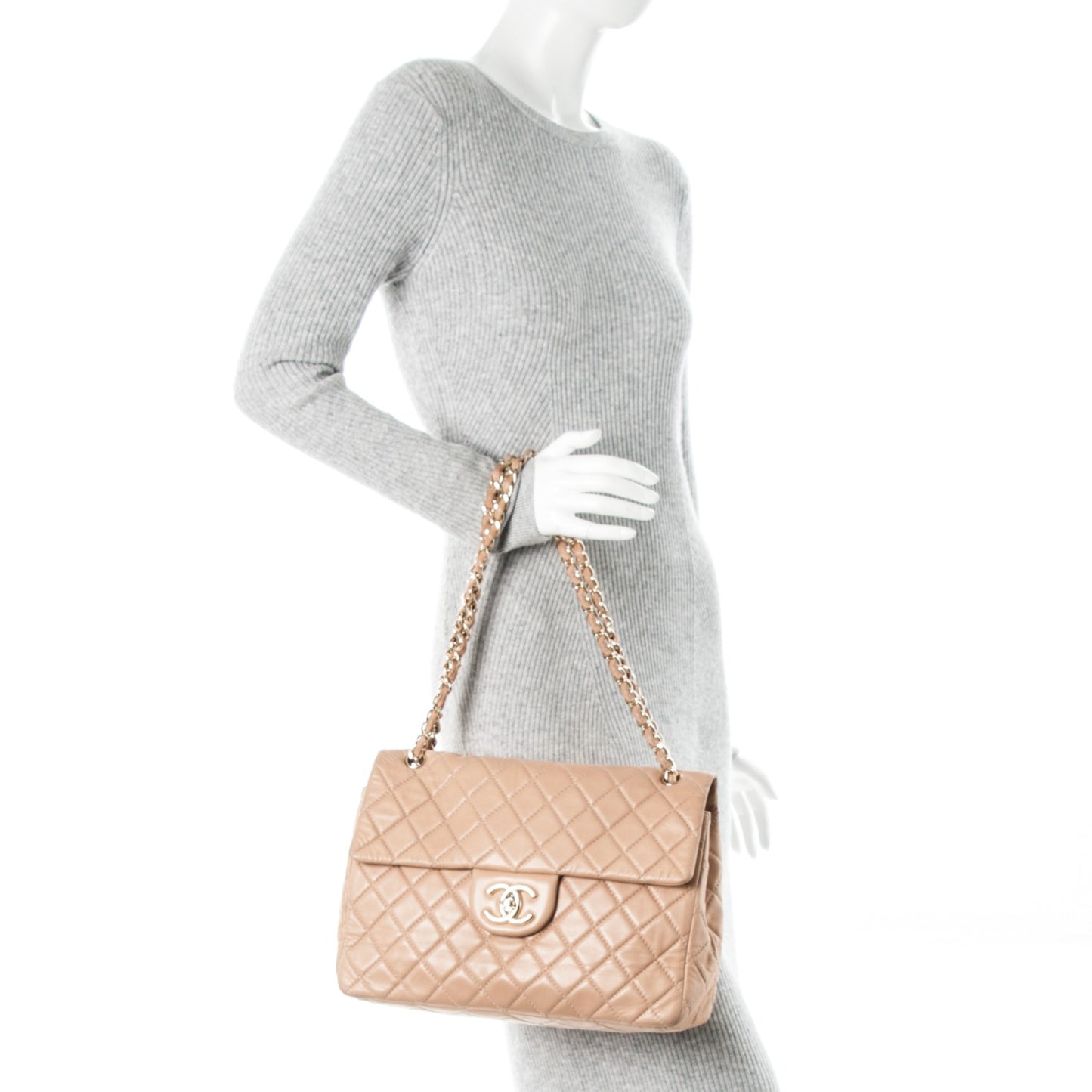 Lambskin Quilted Maxi Single Flap Beige