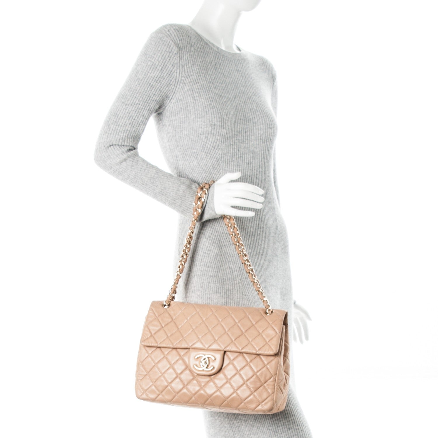 Chanel Lambskin Quilted Maxi Single Flap Beige 2 of 7