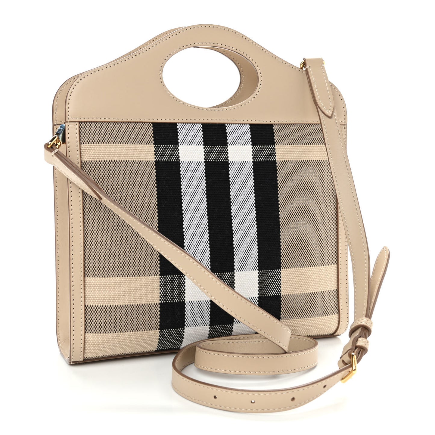 Smooth Calfskin Canvas Check Mini Pocket Bag Dusty Sand Soft Fawn