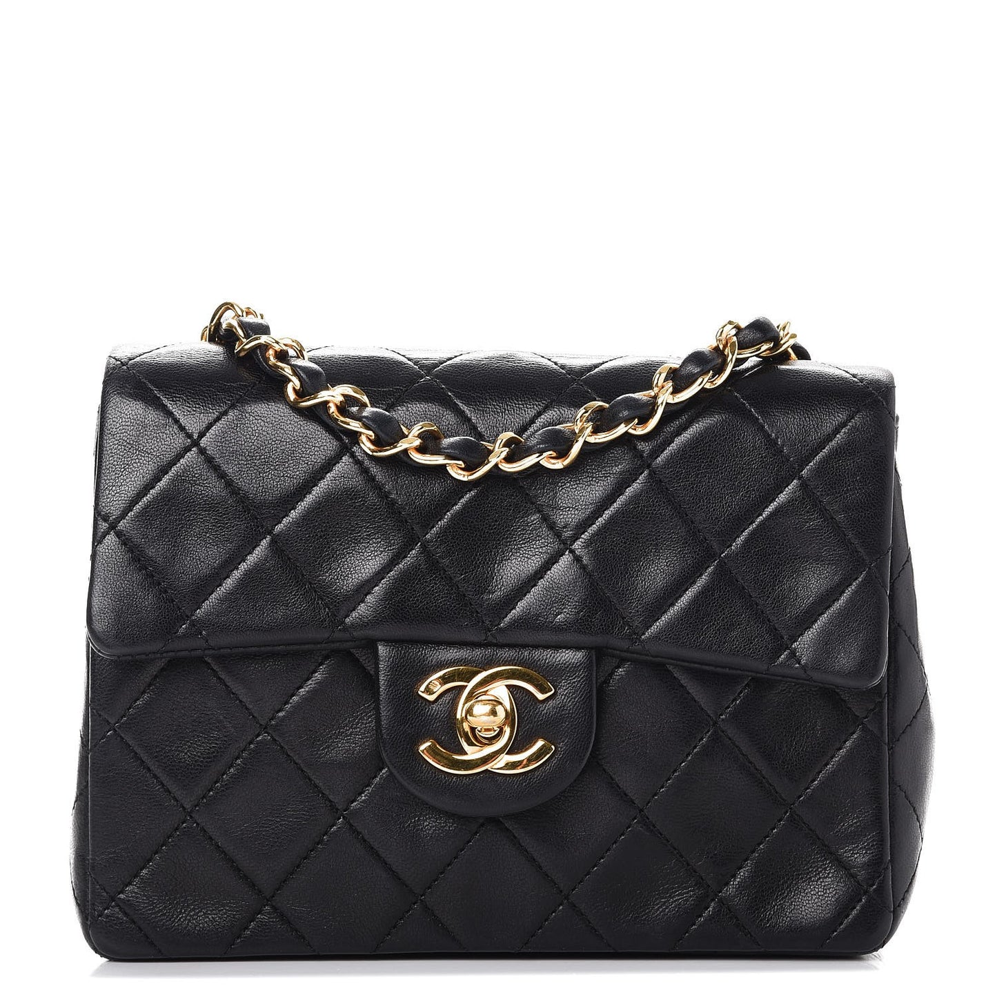 Lambskin Quilted Mini Square Flap Black