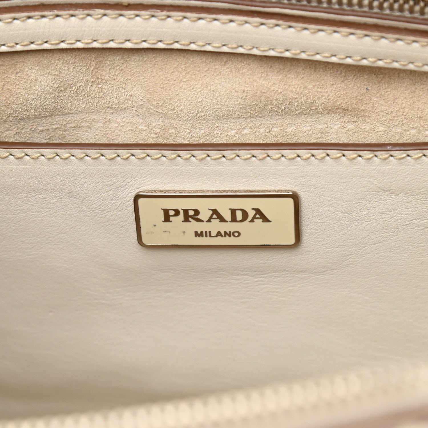 Prada City Calf Hand Stitched Small Galleria Double Zip Tote Talco 17 of 19