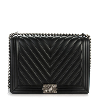 Chanel Calfskin Chevron Quilted Large Boy Flap Black 1 of 11