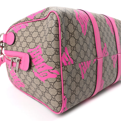 Gucci GG Supreme Monogram Textured Dollar Calfskin Currynew Print Medium Duffle Bag Pink Beige 9 of 10