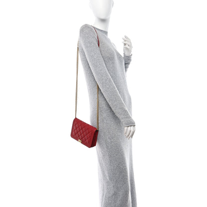 Chanel Caviar Quilted Boy Wallet On Chain WOC Red 2 of 13