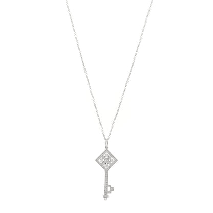 Tiffany Platinum Diamond Small Checkerboard Key Pendant Necklace 1 of 5