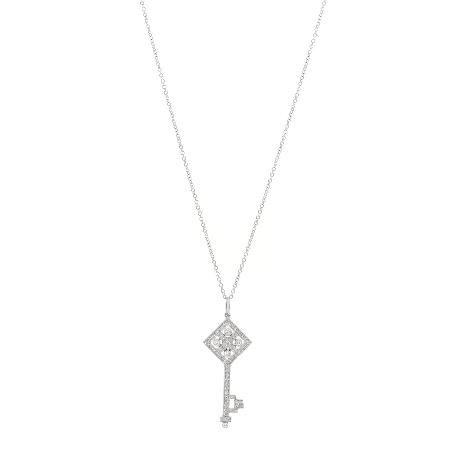 Tiffany Platinum Diamond Small Checkerboard Key Pendant Necklace 1 of 5