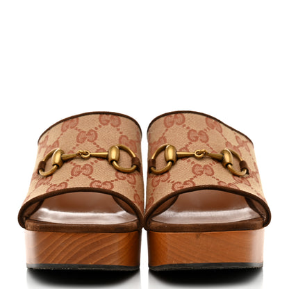 Gucci GG Monogram Suede Houdan Platform Slide Sandals 38 Beige Ruggine Maroon 2 of 9