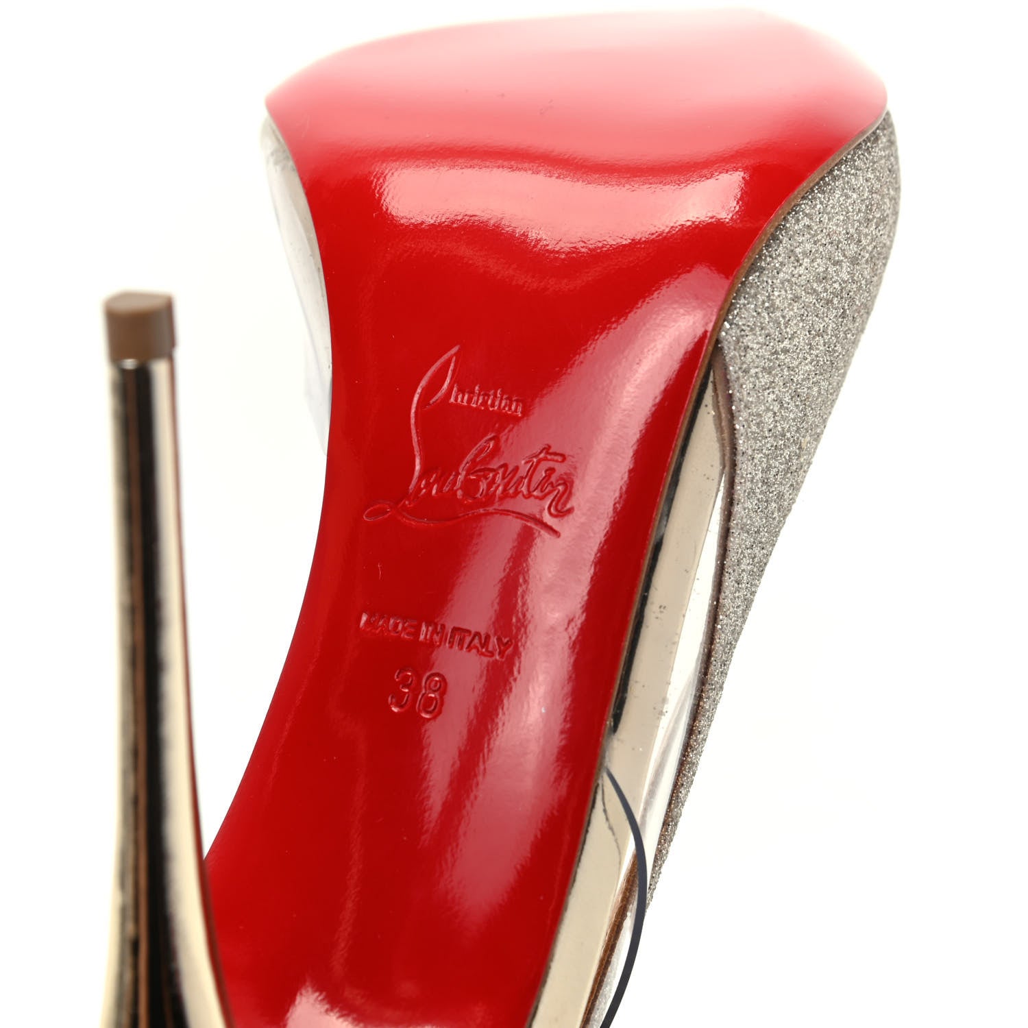 Christian Louboutin Mini Glitter PVC Specchio Optisexy 100 Pumps 38 Ivory Light Gold 9 of 10