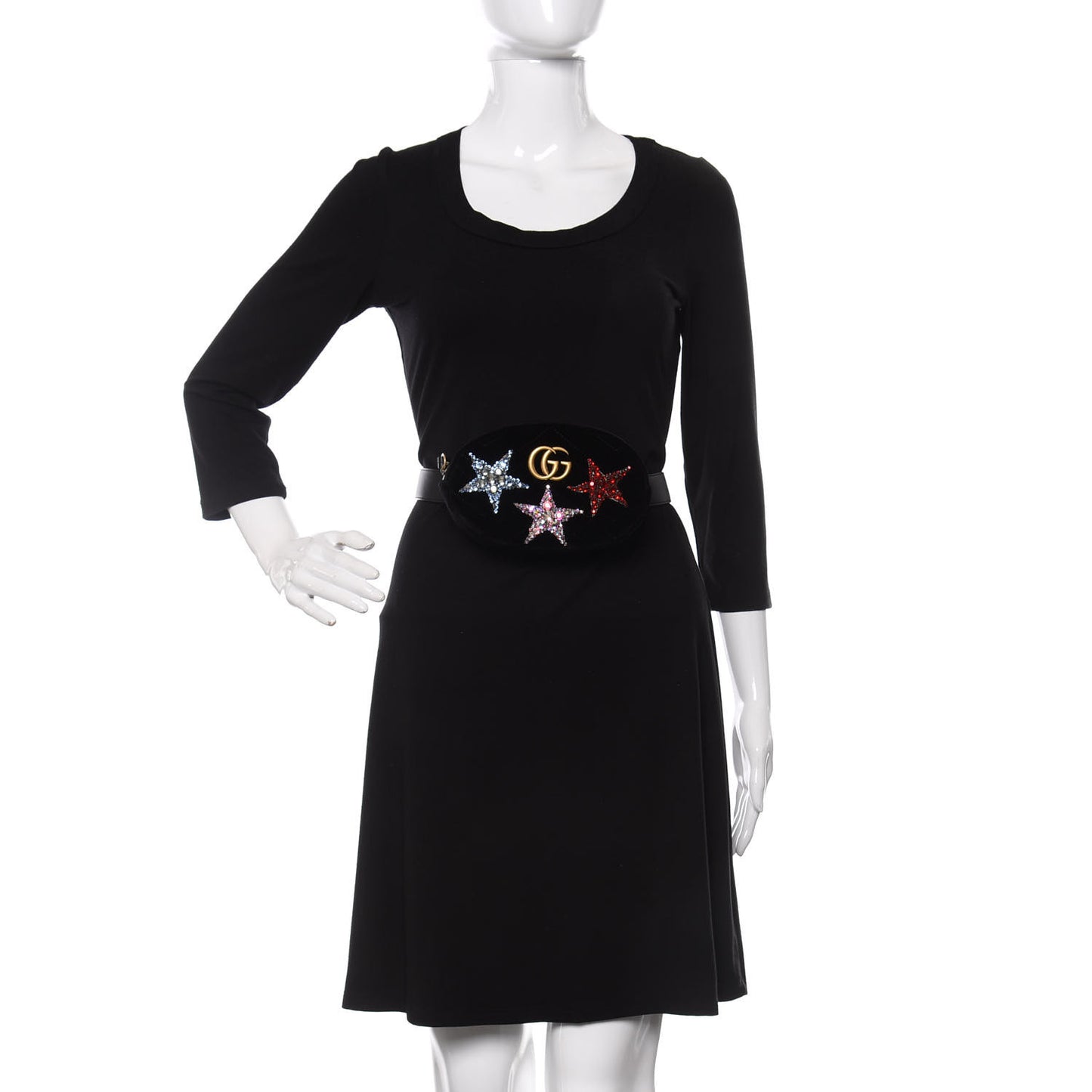 Velvet Matelasse Crystal Star GG Marmont Belt Bag 85 34 Black