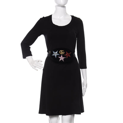 Gucci Velvet Matelasse Crystal Star GG Marmont Belt Bag 85 34 Black 2 of 11