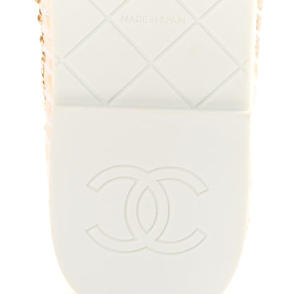 Chanel Shiny Lambskin Quilted Grosgrain Cap Toe CC Chain Espadrilles 37 White Black 7 of 10