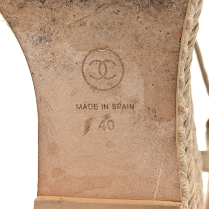Chanel Lambskin Grosgrain CC Espadrilles Wedges 40 Beige Black 8 of 9
