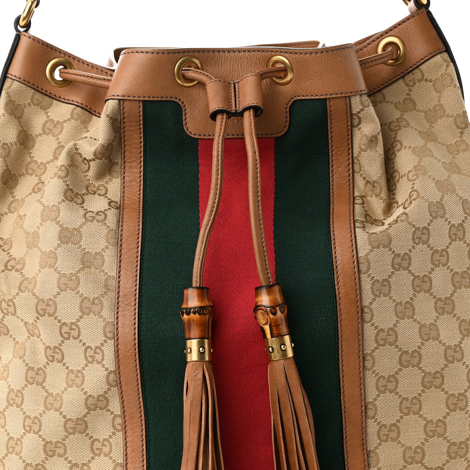 Gucci Monogram Web Rania Drawstring Shoulder Bag Sand 8 of 10