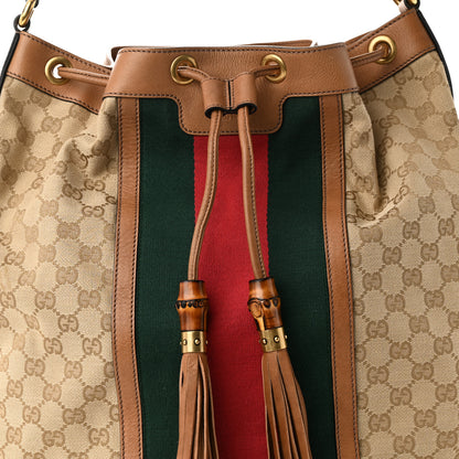Gucci Monogram Web Rania Drawstring Shoulder Bag Sand 8 of 10