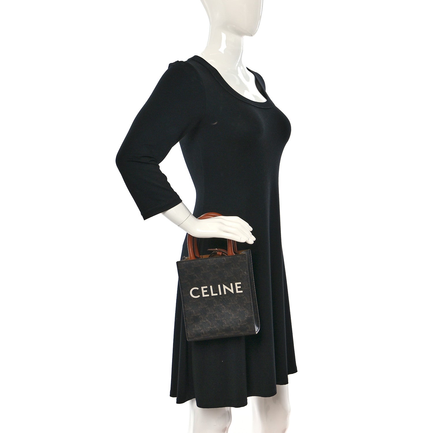 Celine Triomphe Canvas Calfskin Mini Vertical Cabas Tan 3 of 8
