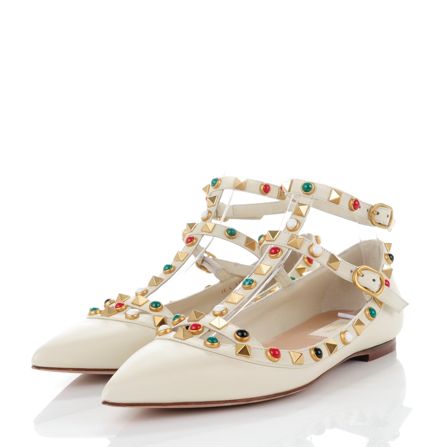 Nappa Rockstud Rolling Cage Ballerina Flats 35 Light Ivory