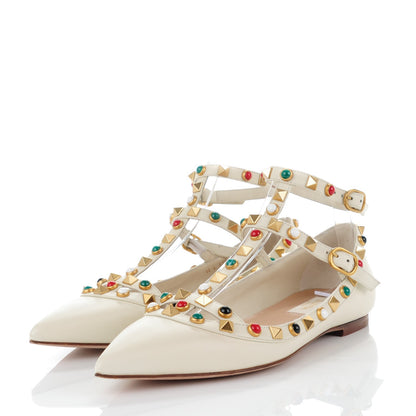 Valentino Garavani Nappa Rockstud Rolling Cage Ballerina Flats 35 Light Ivory 3 of 8