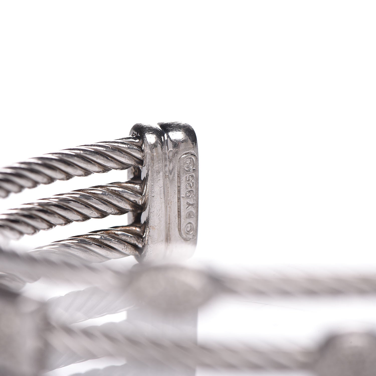 David Yurman Sterling Silver Diamond Three Row Confetti Cuff Bracelet 4 of 5
