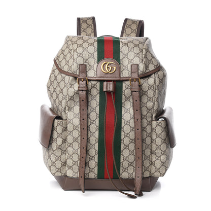 Gucci GG Supreme Monogram Medium Ophidia Double Buckle Backpack Brown 1 of 10
