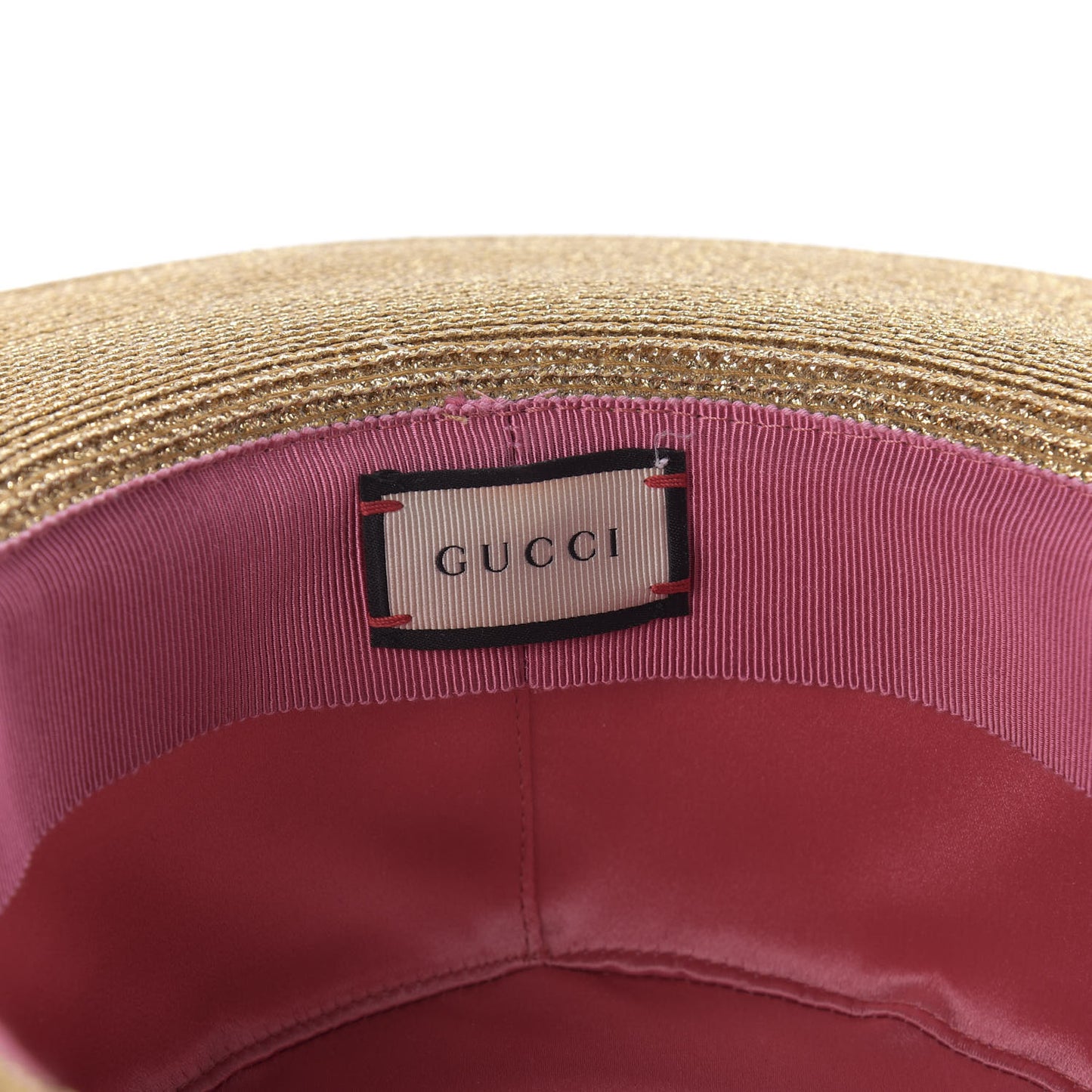 Glittered Straw Grosgrain Wide Brim Hat L Gold Black