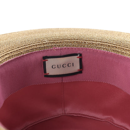 Gucci Glittered Straw Grosgrain Wide Brim Hat L Gold Black 8 of 10