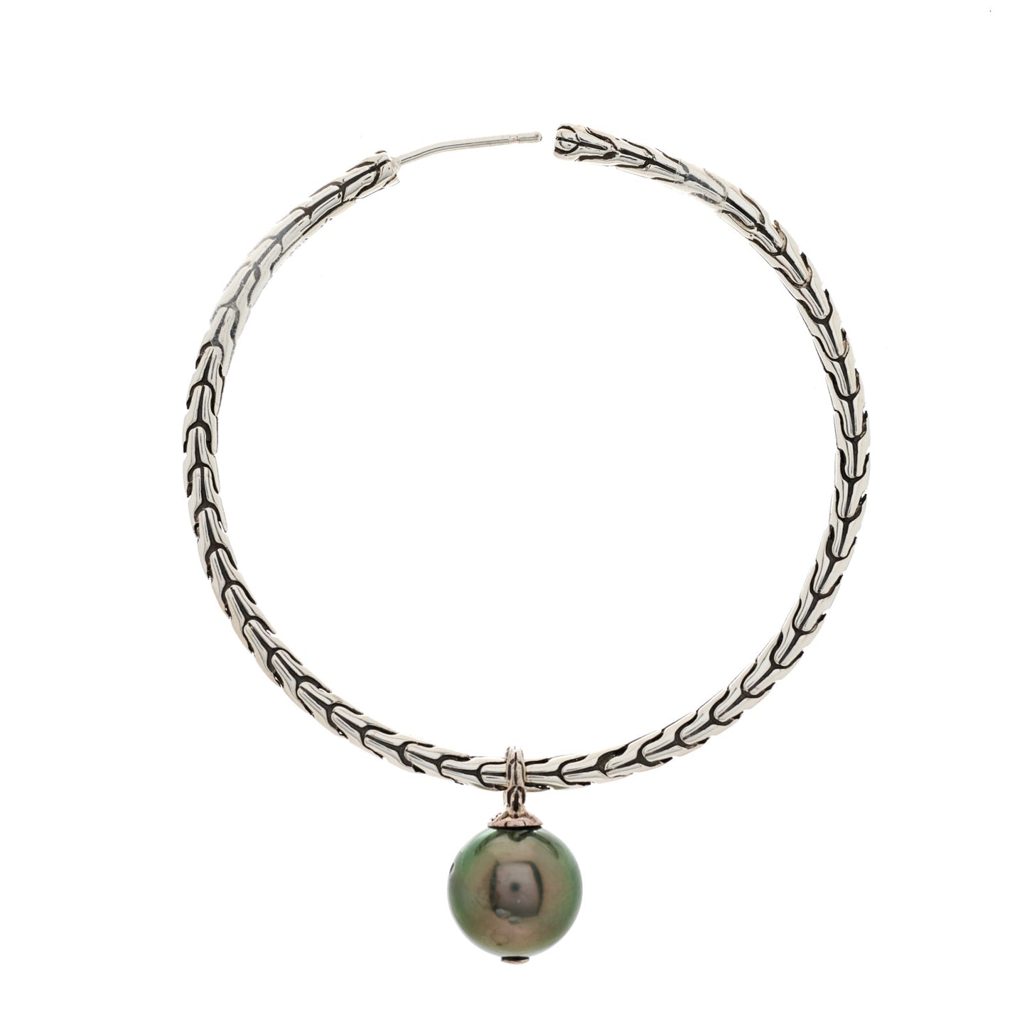 Sterling Silver Tahitian Pearl Drop Hoop Earrings