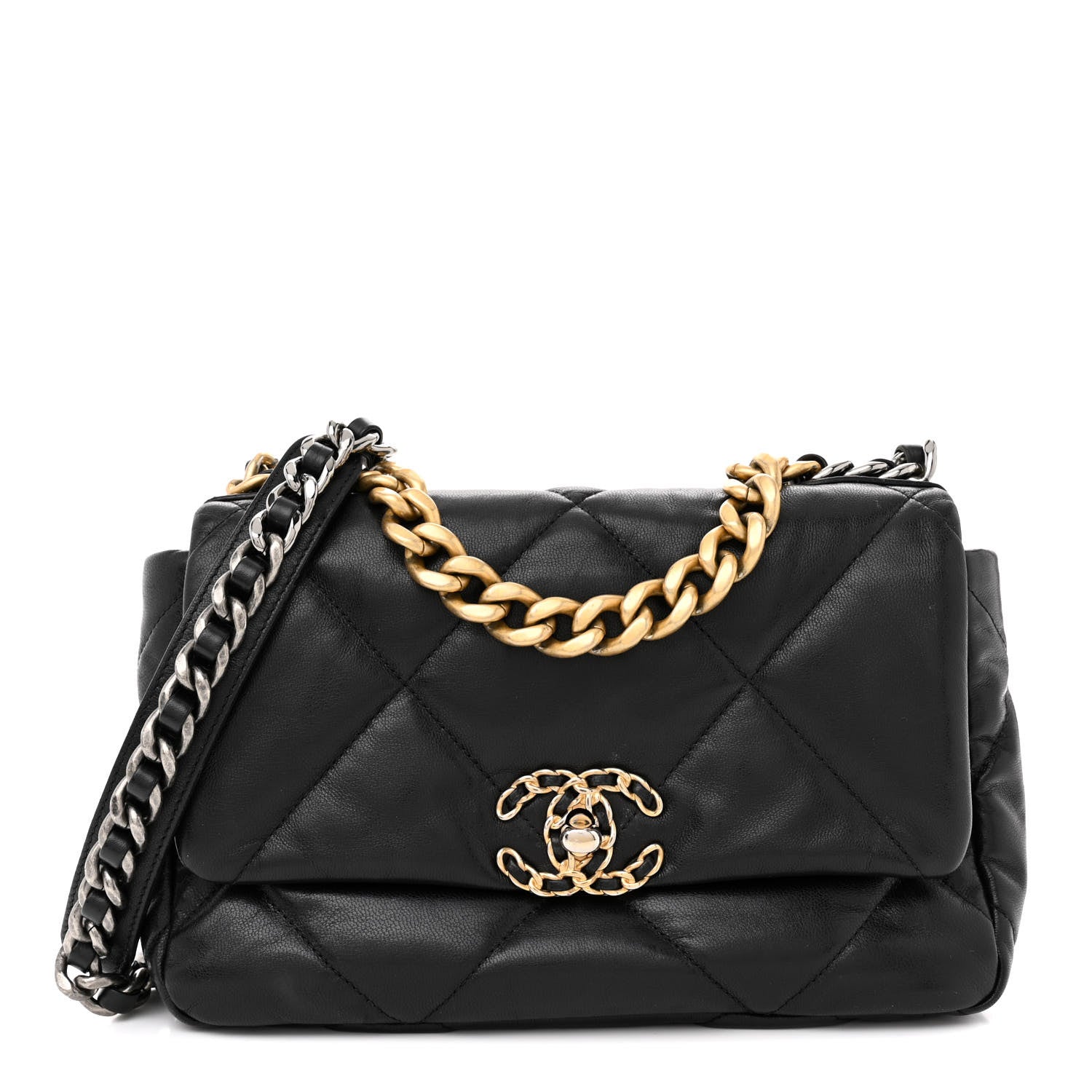 Chanel Shiny Goatskin Quilted Medium Chanel 19 Flap Black 1 of 16