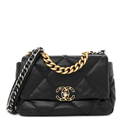Chanel Shiny Goatskin Quilted Medium Chanel 19 Flap Black 1 of 16