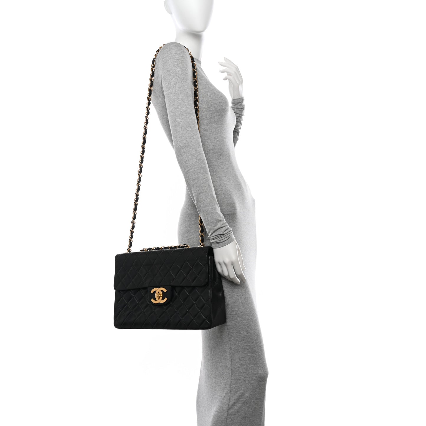 Lambskin Quilted XL Jumbo Single Flap Black