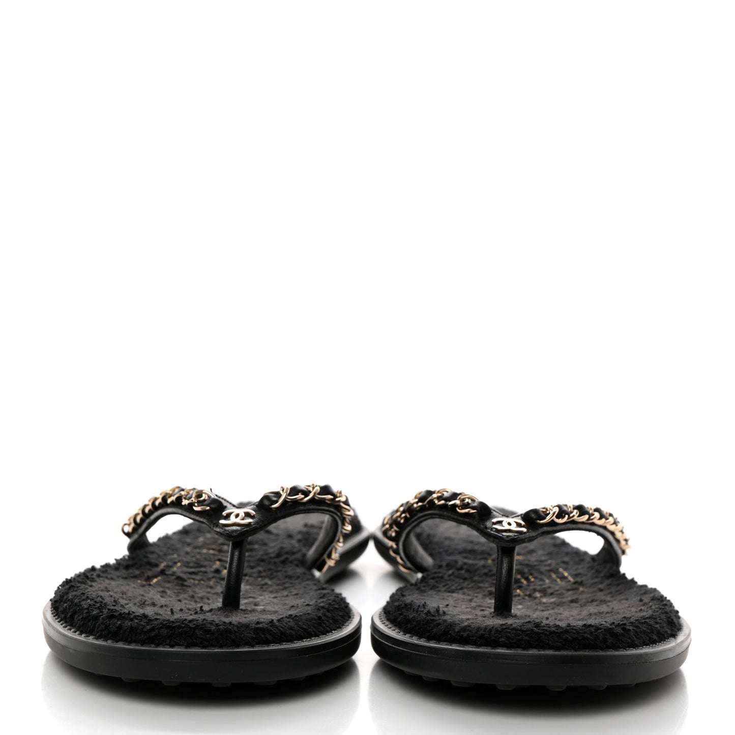 Lambskin CC Chain Thong Sandals 37 Black