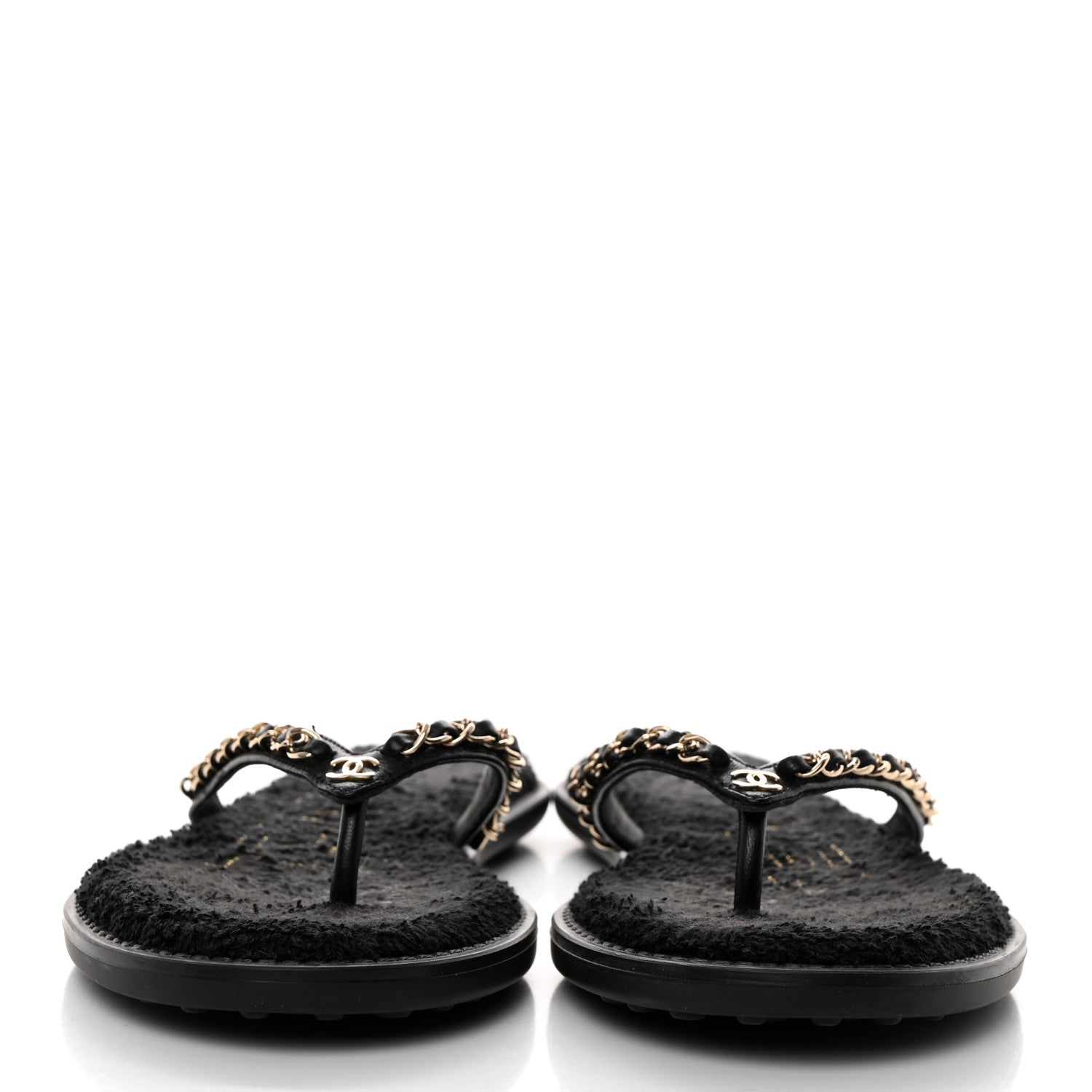 Chanel Lambskin CC Chain Thong Sandals 37 Black 2 of 8