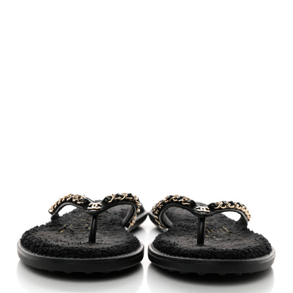 Chanel Lambskin CC Chain Thong Sandals 37 Black 2 of 8