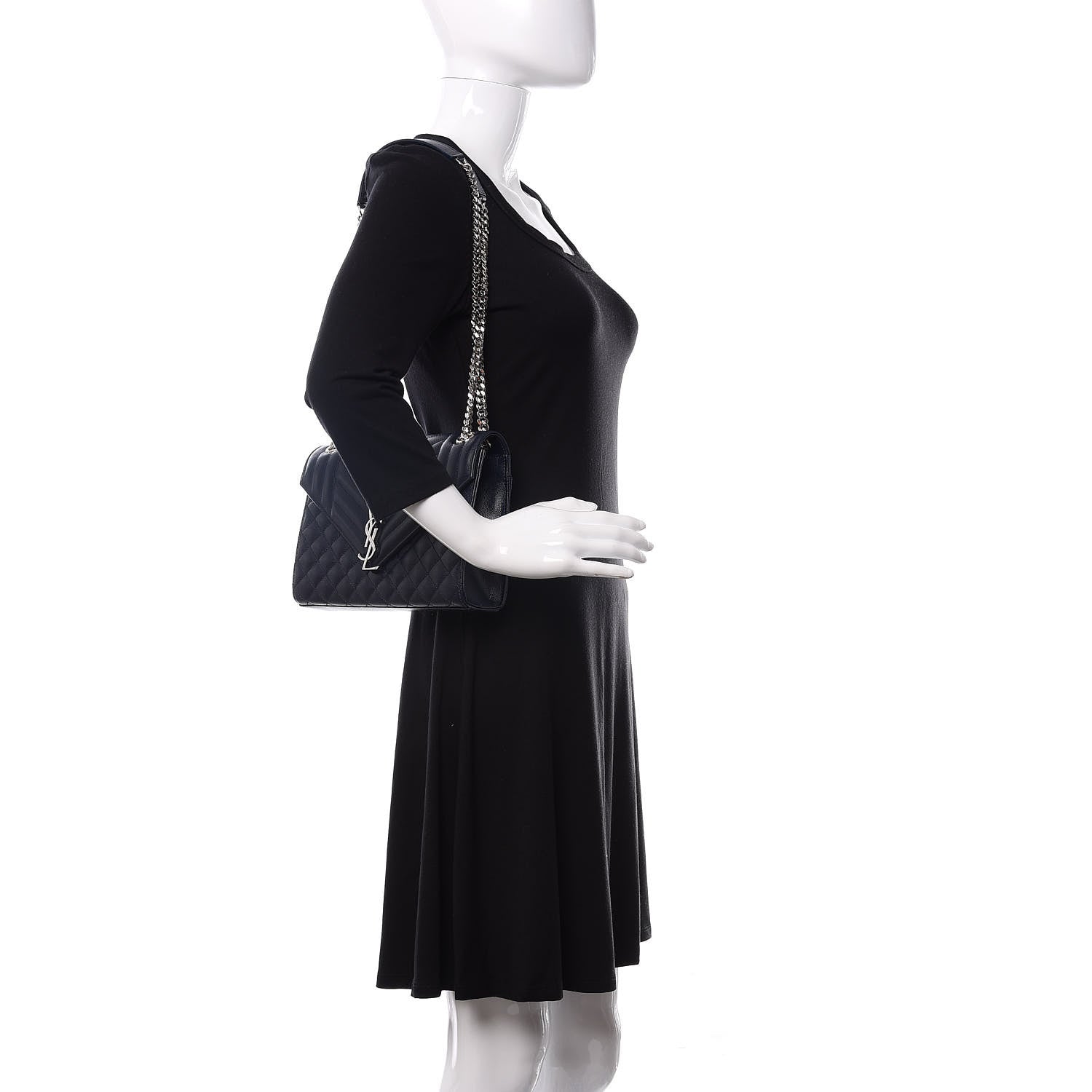 Saint Laurent Grain De Poudre Textured Mixed Matelasse Triquilt Medium Monogram Satchel Deep Marine 2 of 11