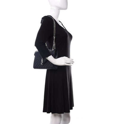 Saint Laurent Grain De Poudre Textured Mixed Matelasse Triquilt Medium Monogram Satchel Deep Marine 2 of 11