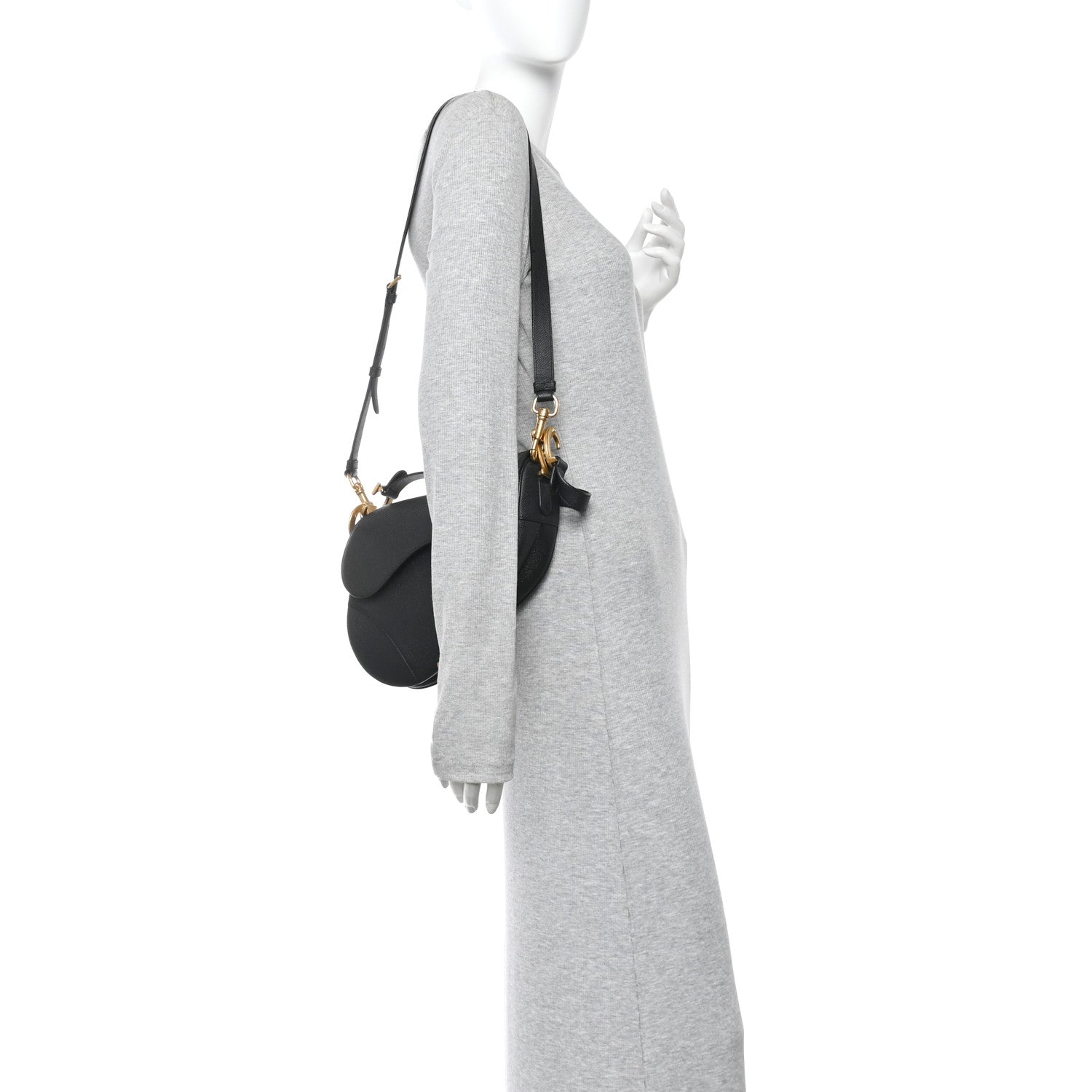 Christian Dior Grained Calfskin Saddle Bag With Strap Black 2 of 12