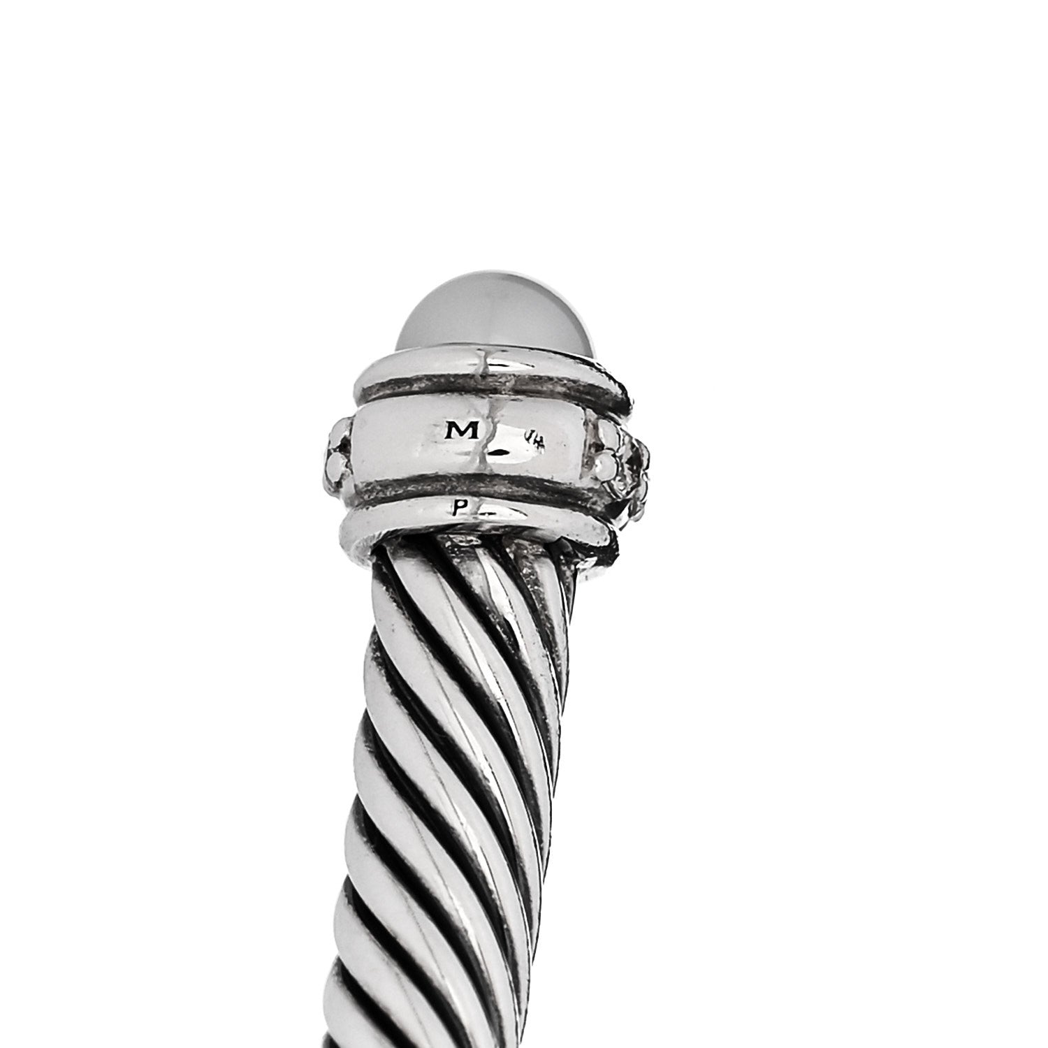 David Yurman Sterling Silver Diamond Cultured Pearl 4mm Cable Classics Bracelet 4 of 5